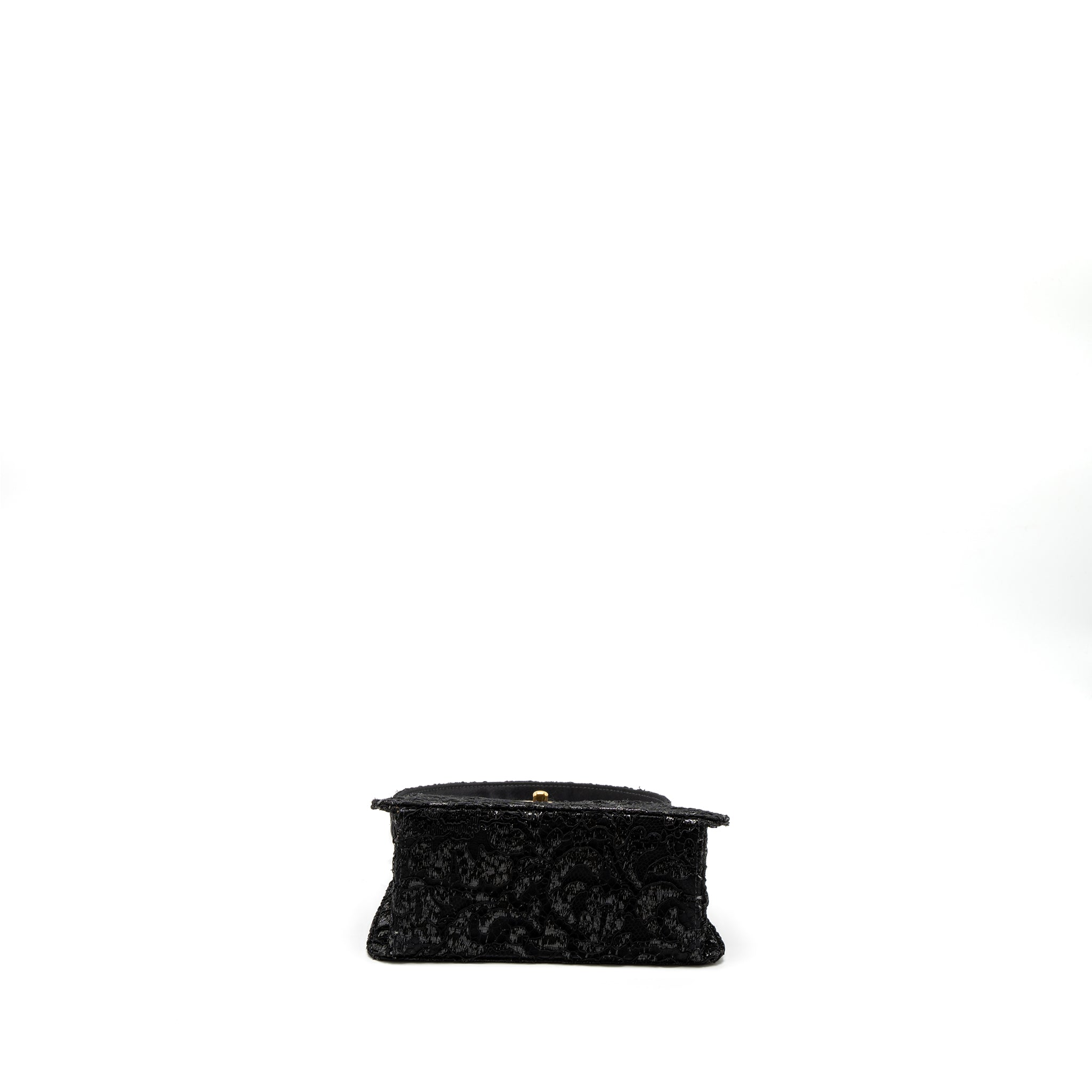 Chanel Vintage Double Sided Tumlock Handbag Laced Satin Black GHW - Image 5