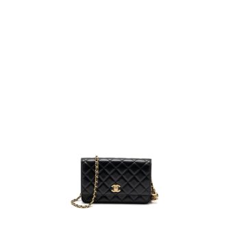 Chanel 22S Pearl Crush Wallet on Chain Lambskin Black Brushed GHW (Microchip)