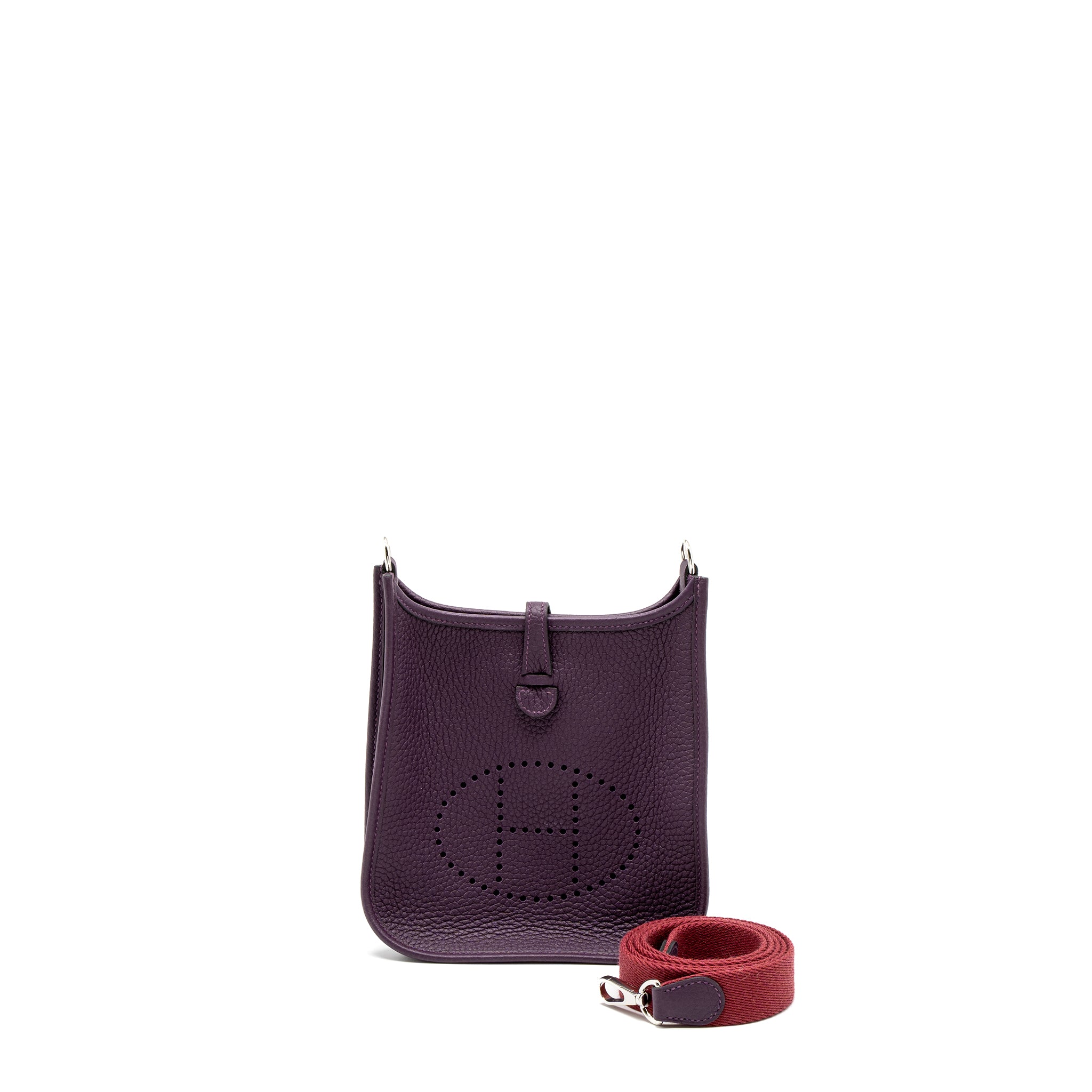 Hermes Mini Evelyne Clemence Cassis/Rouge Grenat SHW Stamp U