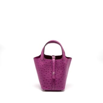 Hermes Picotin 18 Lock Bag Ostrich L3 Rose Pourpre Fuchsia SHW Stamp D