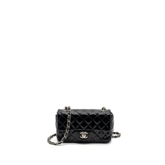 Chanel Mini Rectangular Flap Bag Patent Black SHW