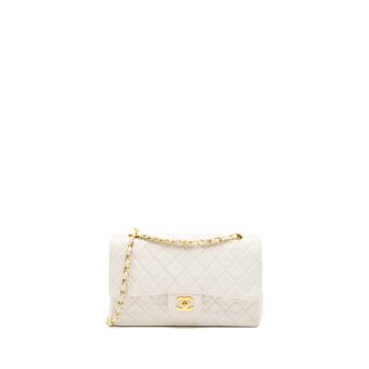 Chanel Vintage Medium Classic Double Flap Bag Lambskin White GHW