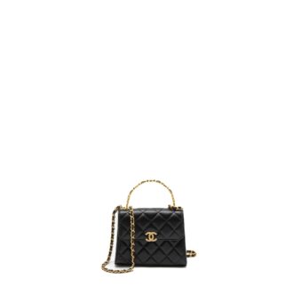 Chanel 22B Flap Bag Enamel Top Handle Lambskin Black Brushed GHW (Microchip)