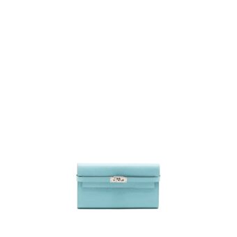 Hermes Kelly Long Wallet Epsom Blue Atoll SHW Stamp T