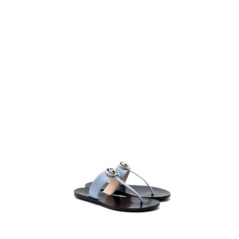 Gucci Size 37 Leather Thong Sandal With Double G Leather Light Blue SHW