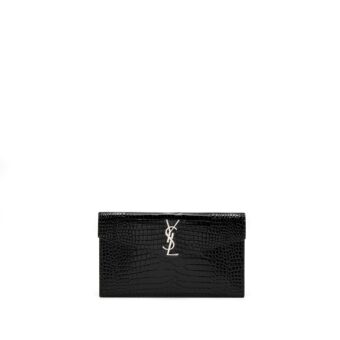 Saint Laurent/YSL Uptown Pouch Croc-Embossed Calfskin Black SHW