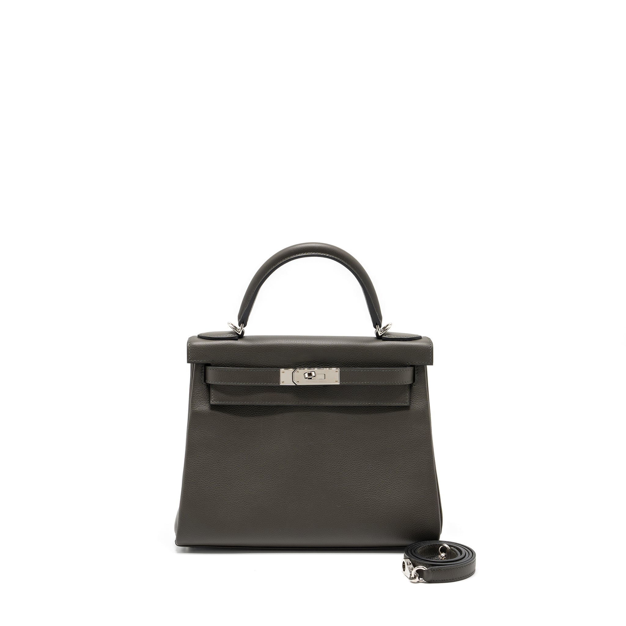 Hermes Kelly 28 Evercolor Vert De Gris SHW Stamp Z