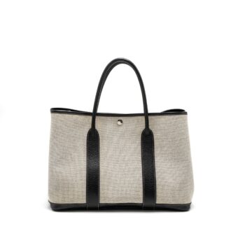 Hermes Garden Party 36 Canvas/Leather Black/White SHW Stamp Square L