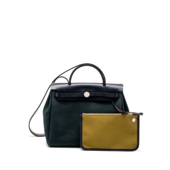 Hermes Herbag 31 Zip Bag Canvas/Vache Hunter Vert Cypres/Vert Olive/Blue Indigo SHW Stamp Z
