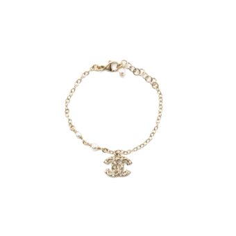 Chanel CC Logo Dropped/Pearl Bracelet Light Gold Tone