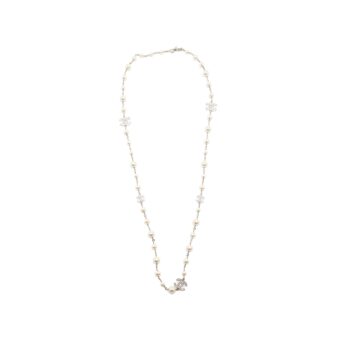 Chanel Pearl and CC with Crystal Long Necklace Silver Tone
