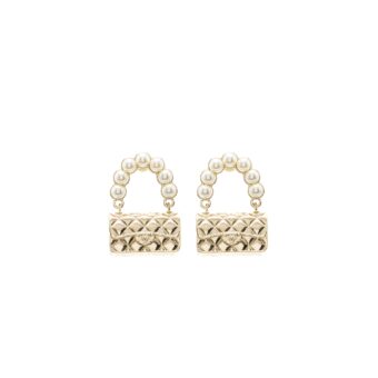 Chanel Flap Bag Dropped Earrings Pearl Light Gold Tone