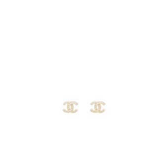Chanel Classic CC Logo Earrings Crystal Light Gold Tone