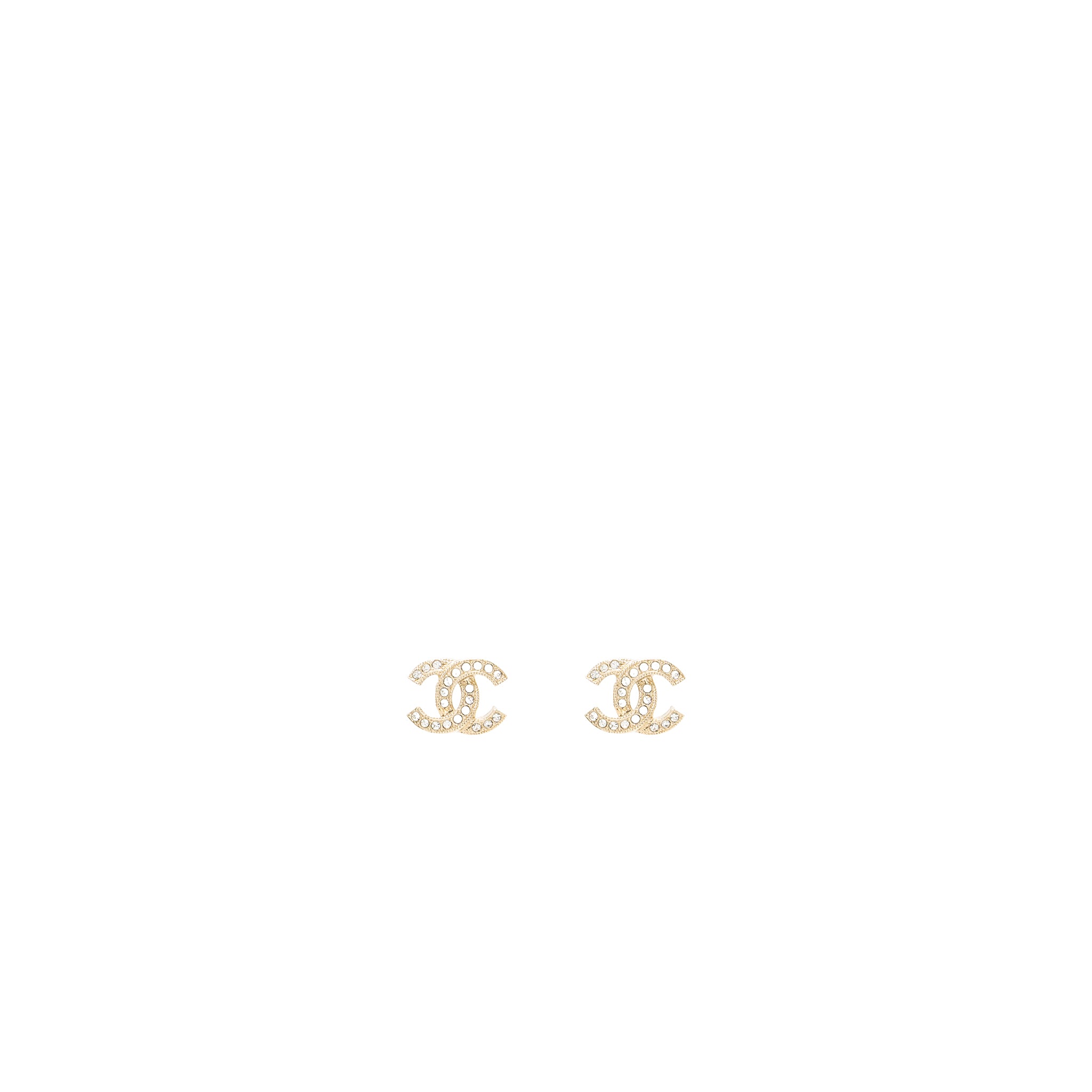Chanel Classic CC Logo Earrings Crystal Light Gold Tone