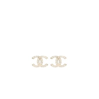Chanel CC Logo Earrings Crystal Light Gold Tone