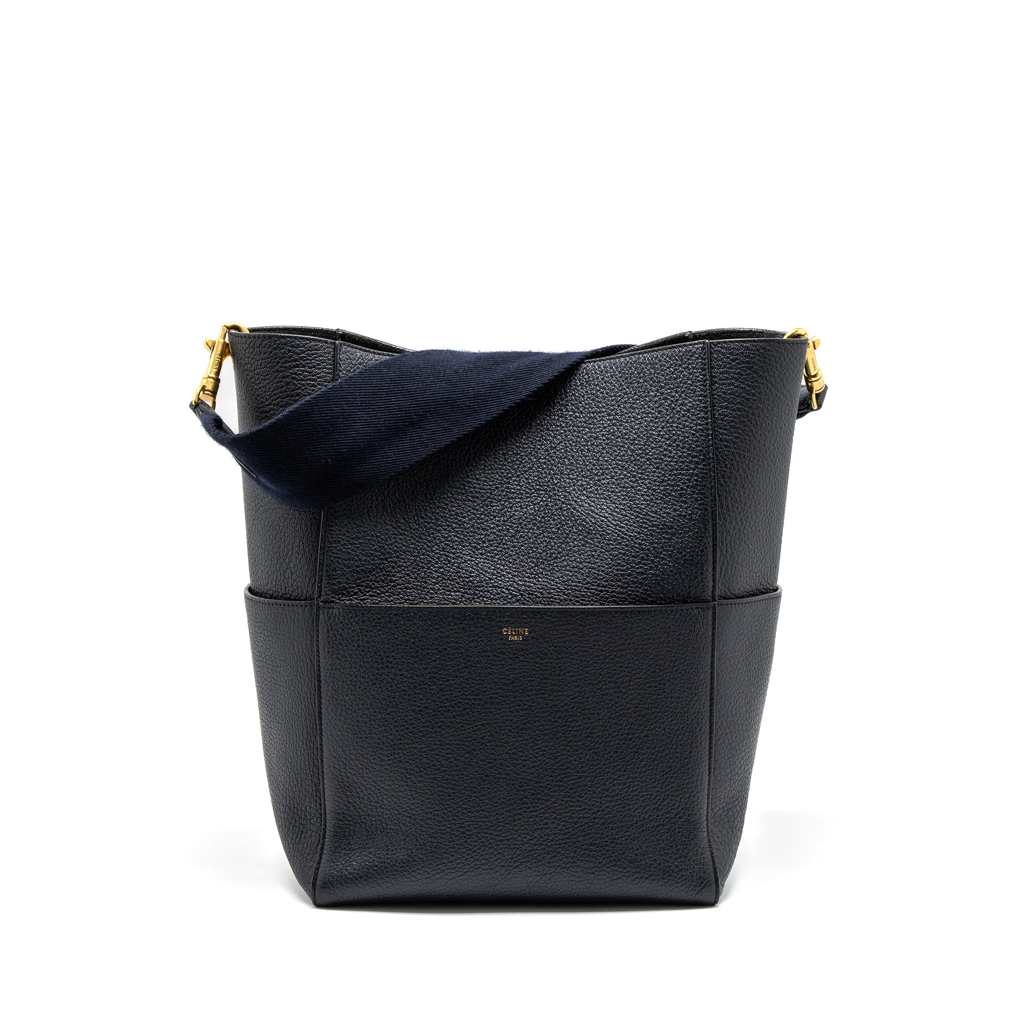 Celine Sangle Bucket Bag Calfskin Navy GHW