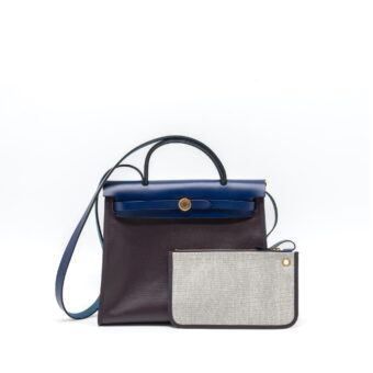 Hermes Herbag Zip 31 Bag Toile H Berline Canvas/Vache Hunter Cassis/Black/Blue Saphir GHW Stamp Z