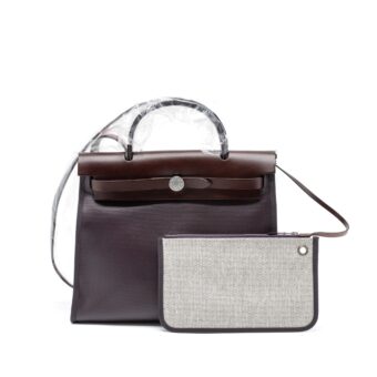 Hermes Herbag 31 Zip Bag Toile H Berline Canvas/Vache Hunter Cassis/Black/Rouge Sellier SHW Stamp Z