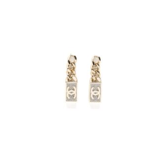 Chanel CC Logo Drop Earrings Crystal Gold Tone