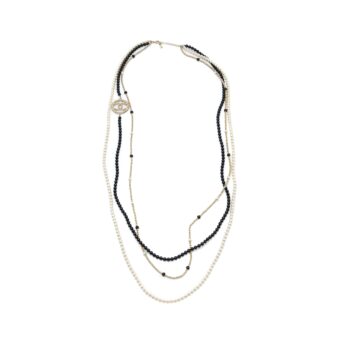 Chanel Round CC Logo Long Necklace with Pearl/Glass Pearl Light Gold Tone