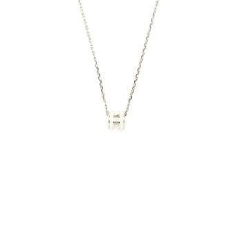 Hermes Mini Pop H Pendant White Silver Tone