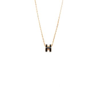Hermes Mini Pop H Pendant Black Rose Gold Tone