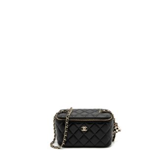 Chanel 23C Pearl Crush Long Vanity with Chain Lambskin Black LGHW (Microchip)