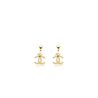 Chanel CC Drop Earrings Gold Tone