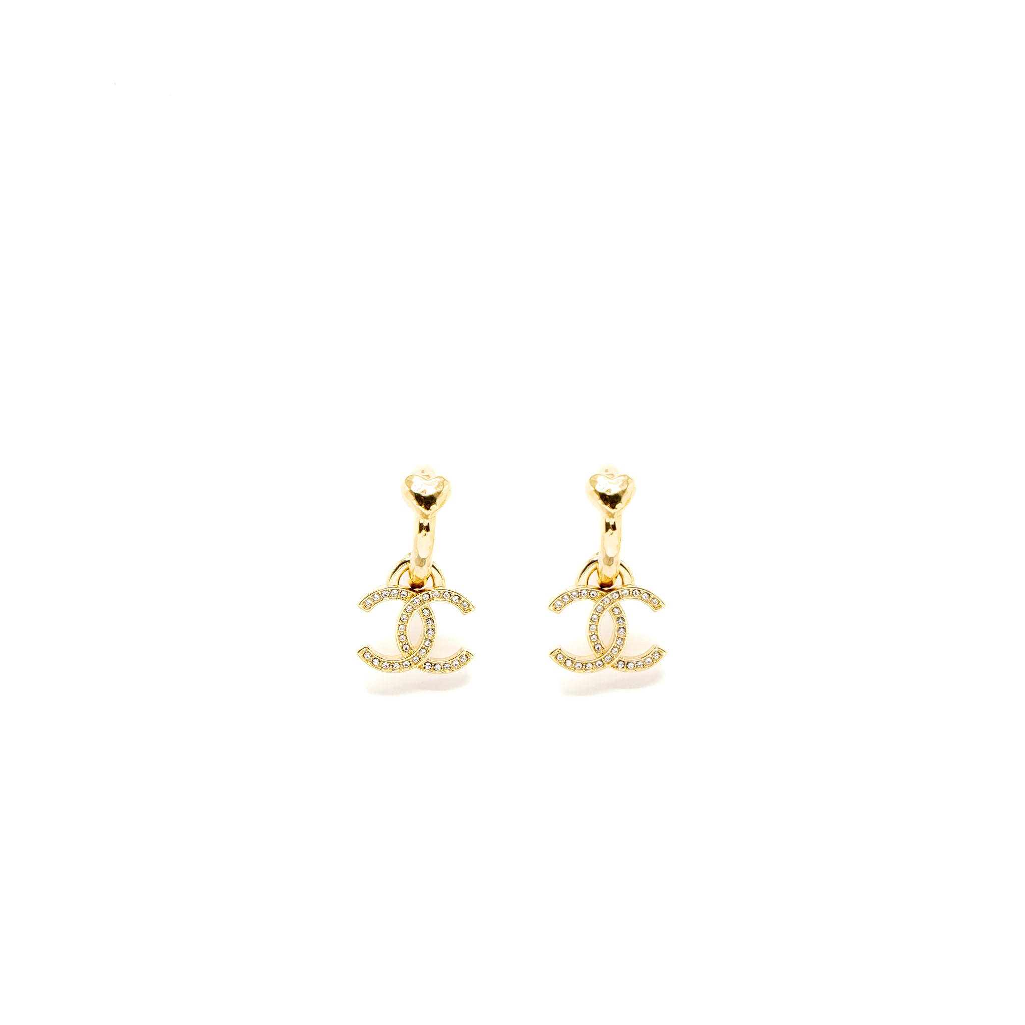 Chanel CC Drop Earrings Gold Tone