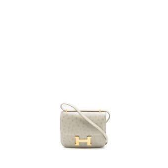 Hermes Mini Constance Ostrich Gris Perle GHW Stamp Z