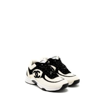 Chanel Size 35.5 22A Trainers Printed Suede/Calfskin Black/White
