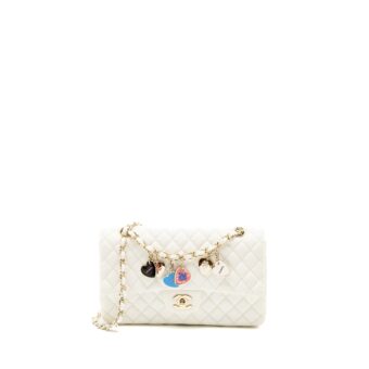 Chanel Quilted Flap Bag with Heart Charm Lambskin White LGHW