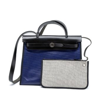Hermes Herbag 31 Zip Bag Tolie H Berline Canvas/Vache Hunter Blue Encre/Black SHW Stamp C