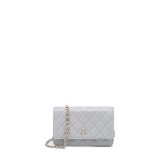 Chanel Classic Wallet on Chain Caviar Light Grey LGHW (Microchip)