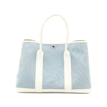 Hermes Garden Party 36 Leather/Canvas Light Blue/Blanc SHW