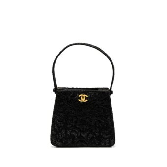 Chanel Vintage Double Sided Tumlock Handbag Laced Satin Black GHW