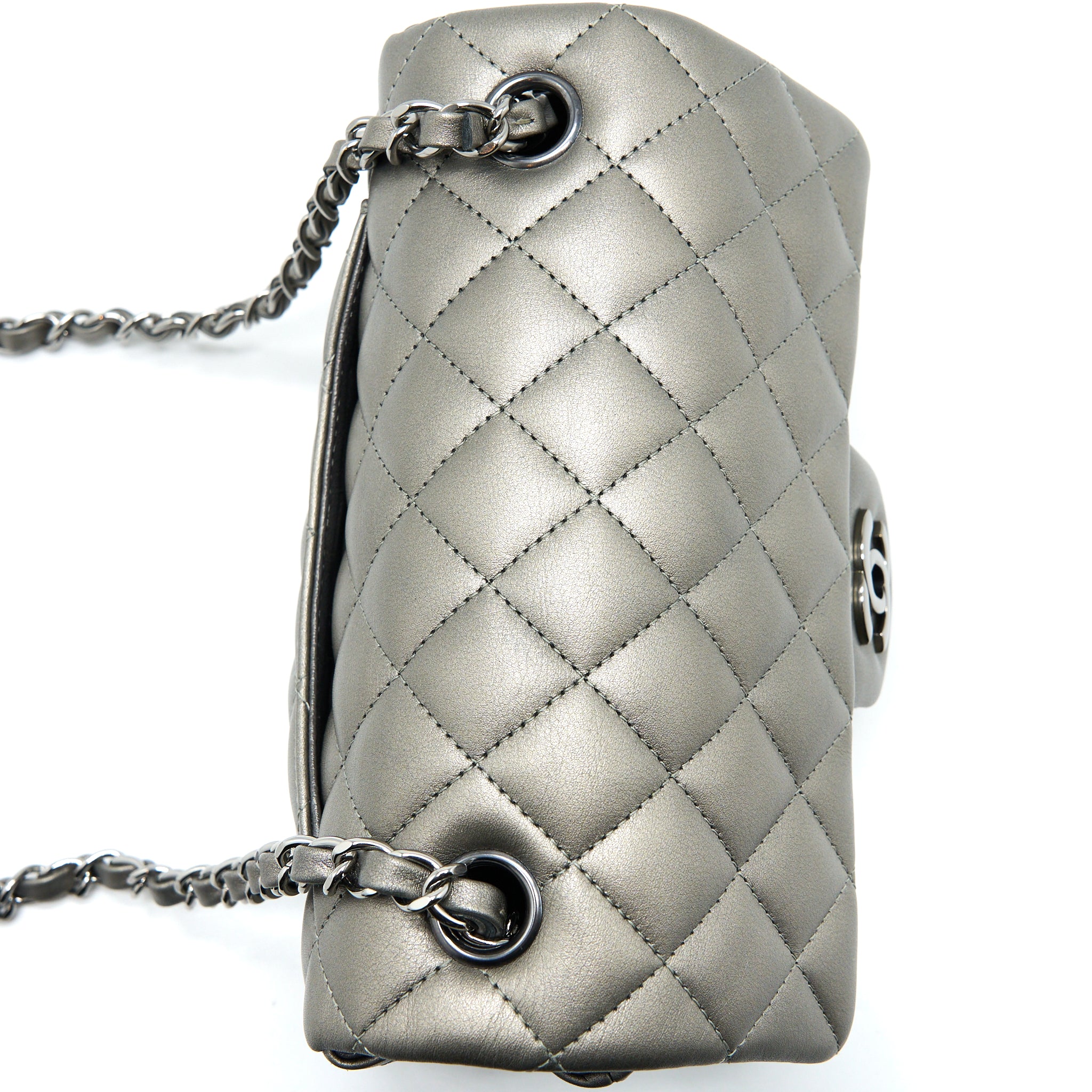 Chanel 21B Mini Rectangular Flap Bag Calfskin Metallic Silver with Shiny Ruthenium Hardware (Microchip) - Image 8