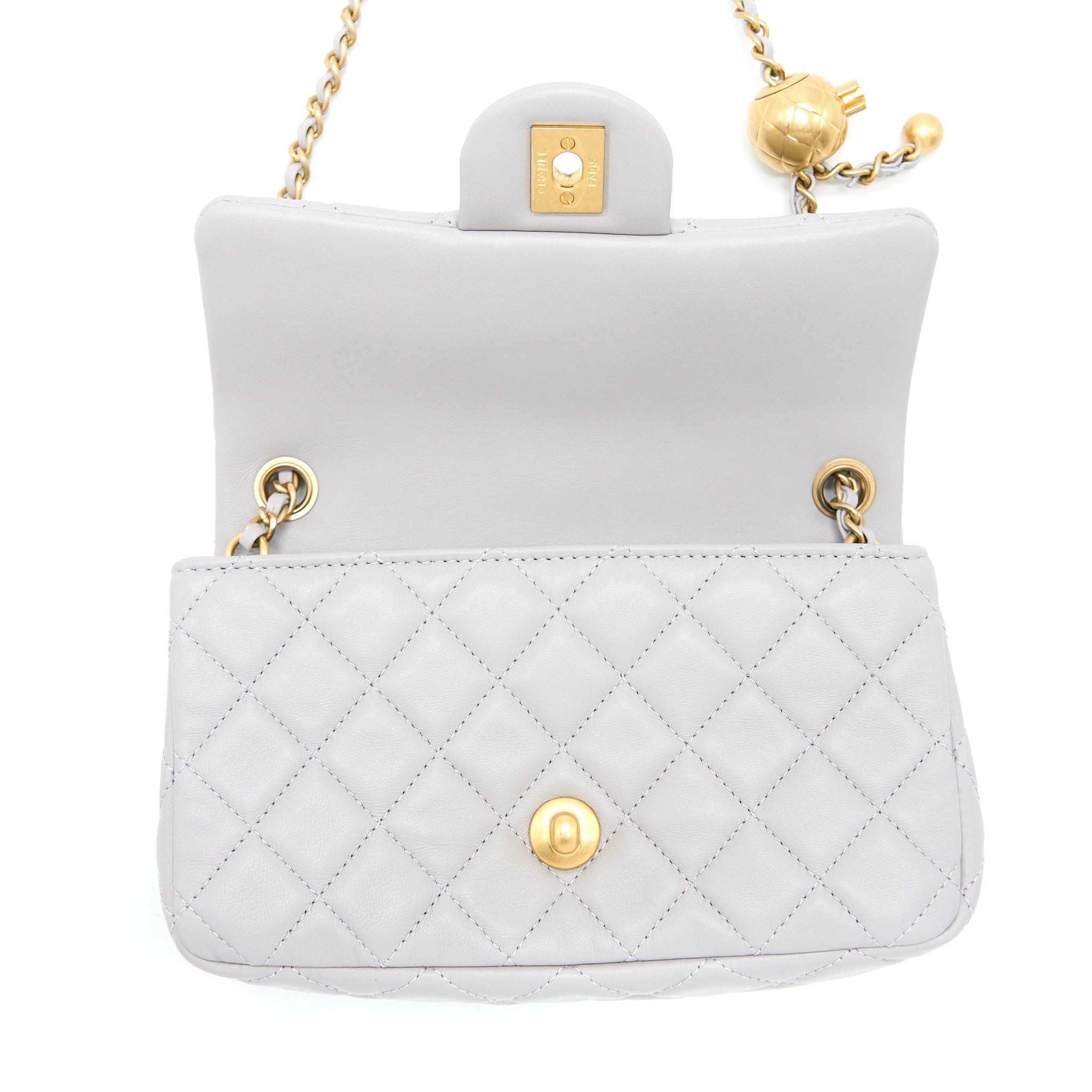 Chanel Pearl Crush Mini Rectangular Flap Bag Lambskin Light Grey Brushed GHW (Microchip) - Image 11
