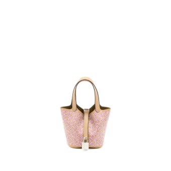 Hermes Micro Lucky Daisy Picotin 14 Swift Chai/Rose/Blanc SHW Stamp U
