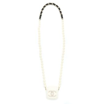 Chanel AirPods Case With Pearl Chain White Light Gold Tone