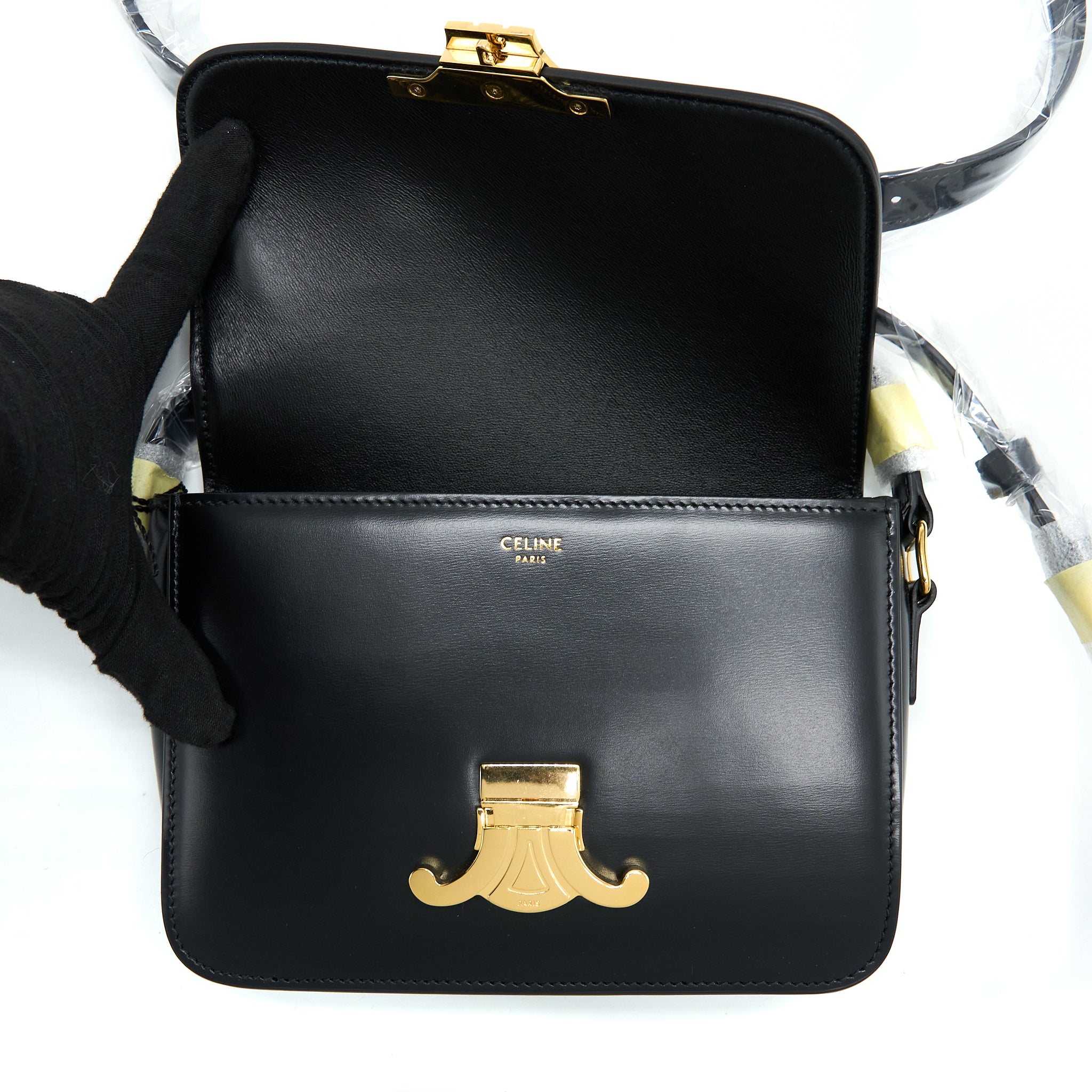 Celine Teen Triomphe Shoulder Bag Calfskin Black GHW - Image 9