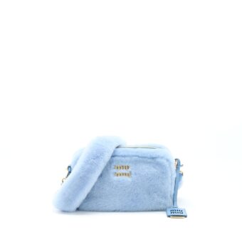 Miu Miu Top Handle Crossbody Camera Bag Shearling Light Blue GHW