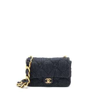 Chanel Flap Shoulder Bag with Giant Chain Denim Dark Blue Brushed GHW (Microchip)
