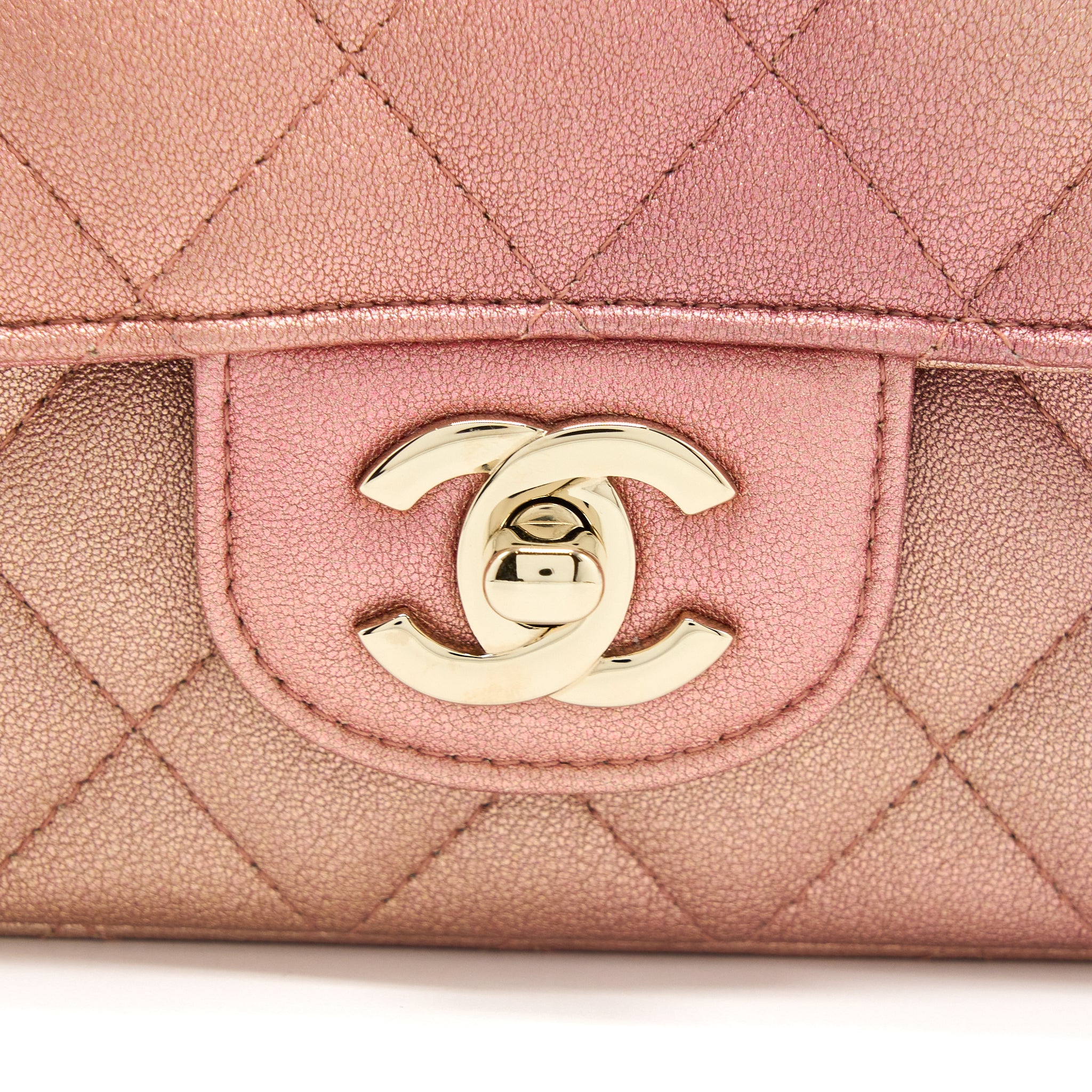 Chanel 21S Mini Rectangular Flap Bag Metallic Grained Lambskin Ombré Rose Gold LGHW - Image 7