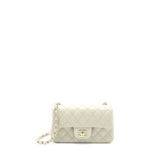Chanel Mini Rectangular Flap Bag Lambskin Light Grey LGHW (Microchip)