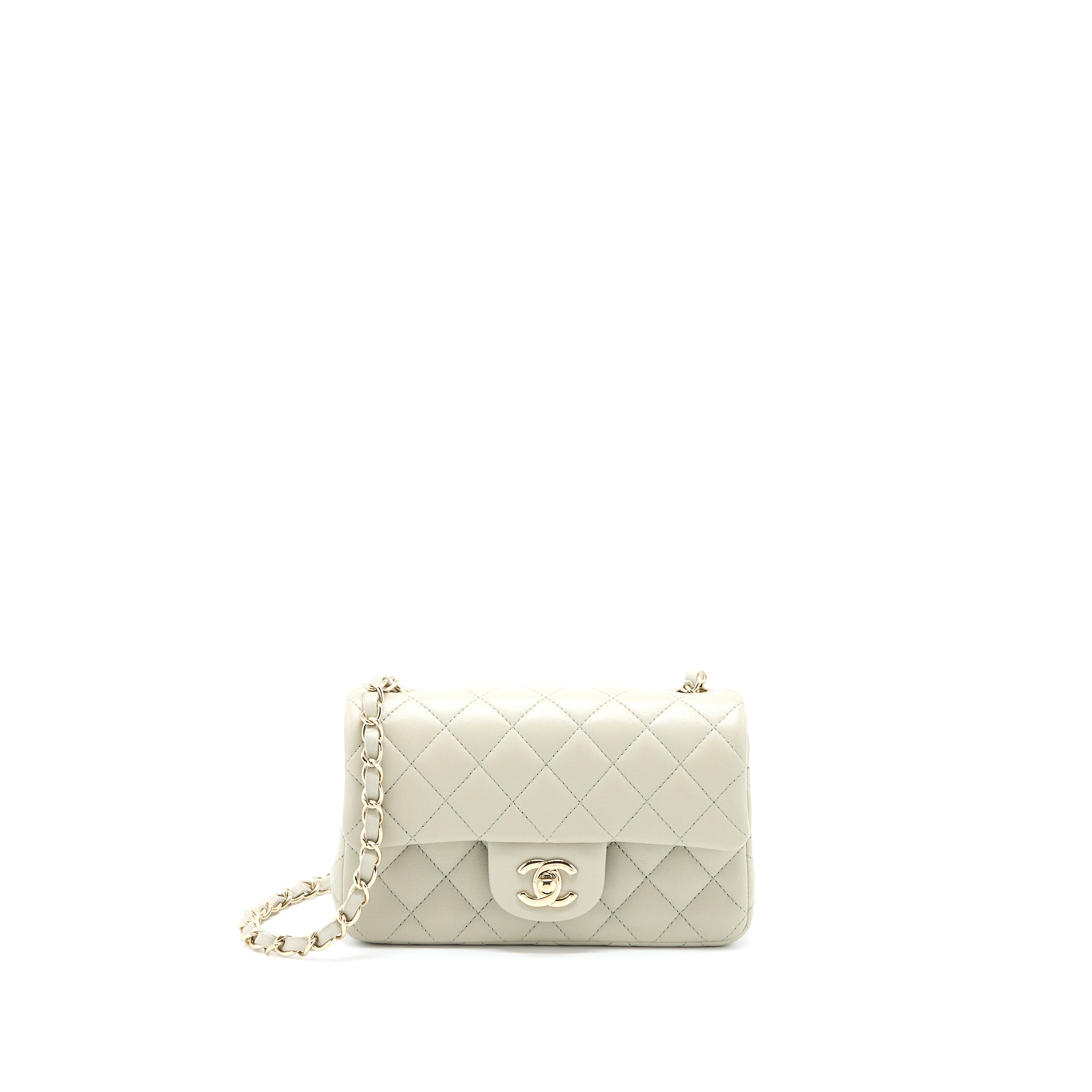 Chanel Mini Rectangular Flap Bag Lambskin Light Grey LGHW (Microchip)