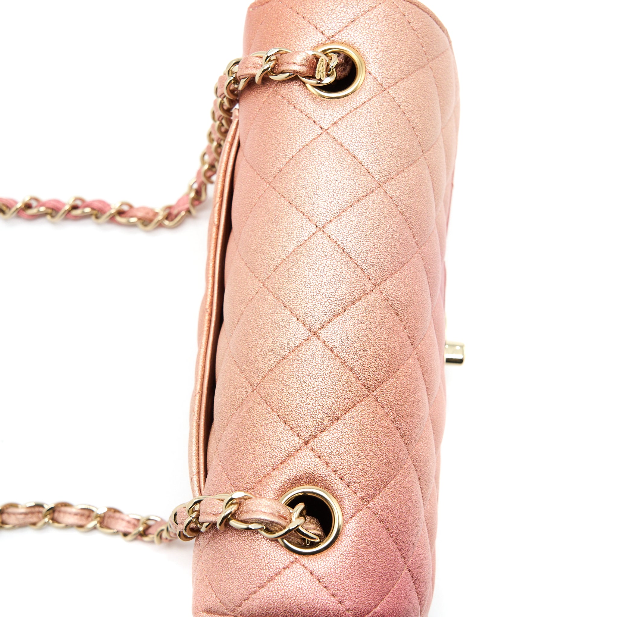 Chanel 21S Mini Rectangular Flap Bag Metallic Grained Lambskin Ombré Rose Gold LGHW - Image 8