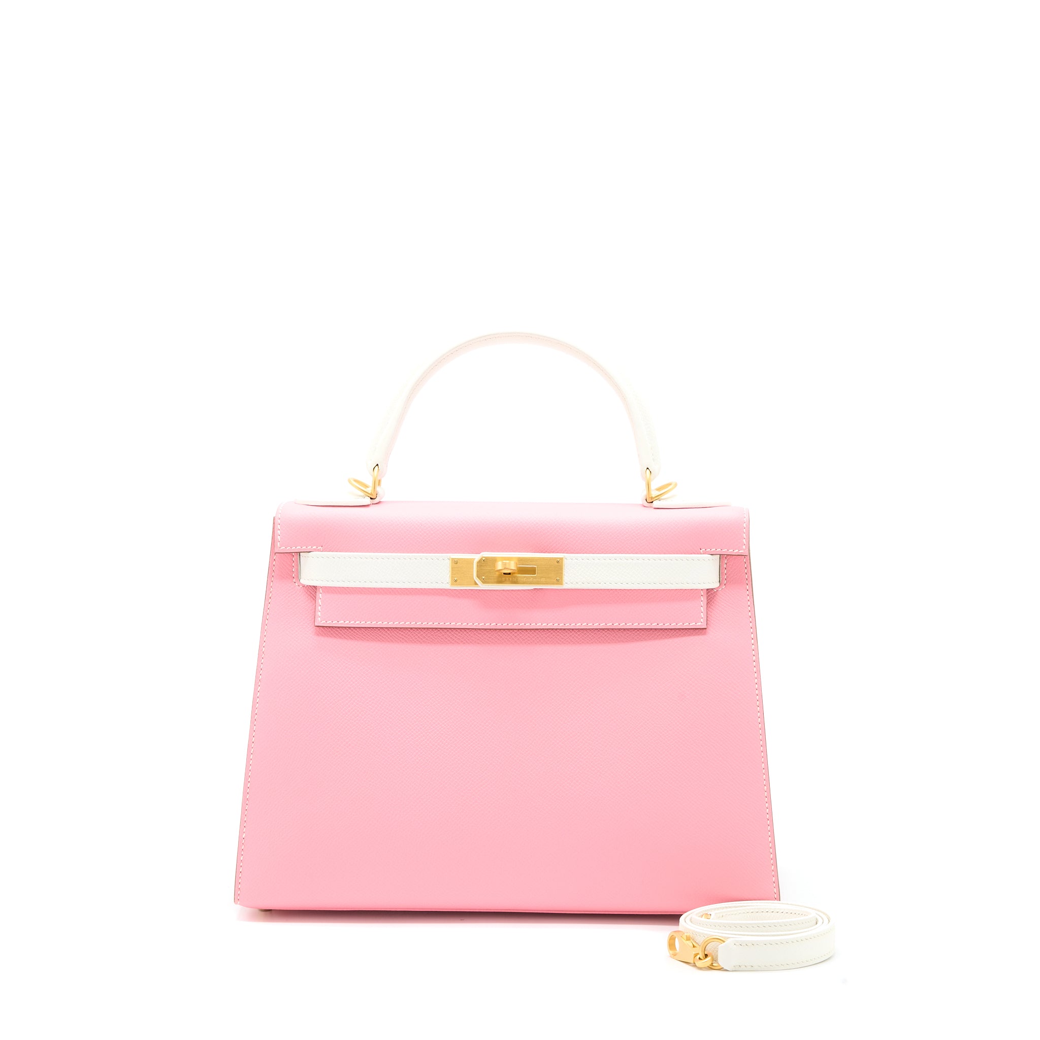 Hermes Kelly 28 Special Order Epsom Blanc/Rose Confetti Brushed GHW Stamp A