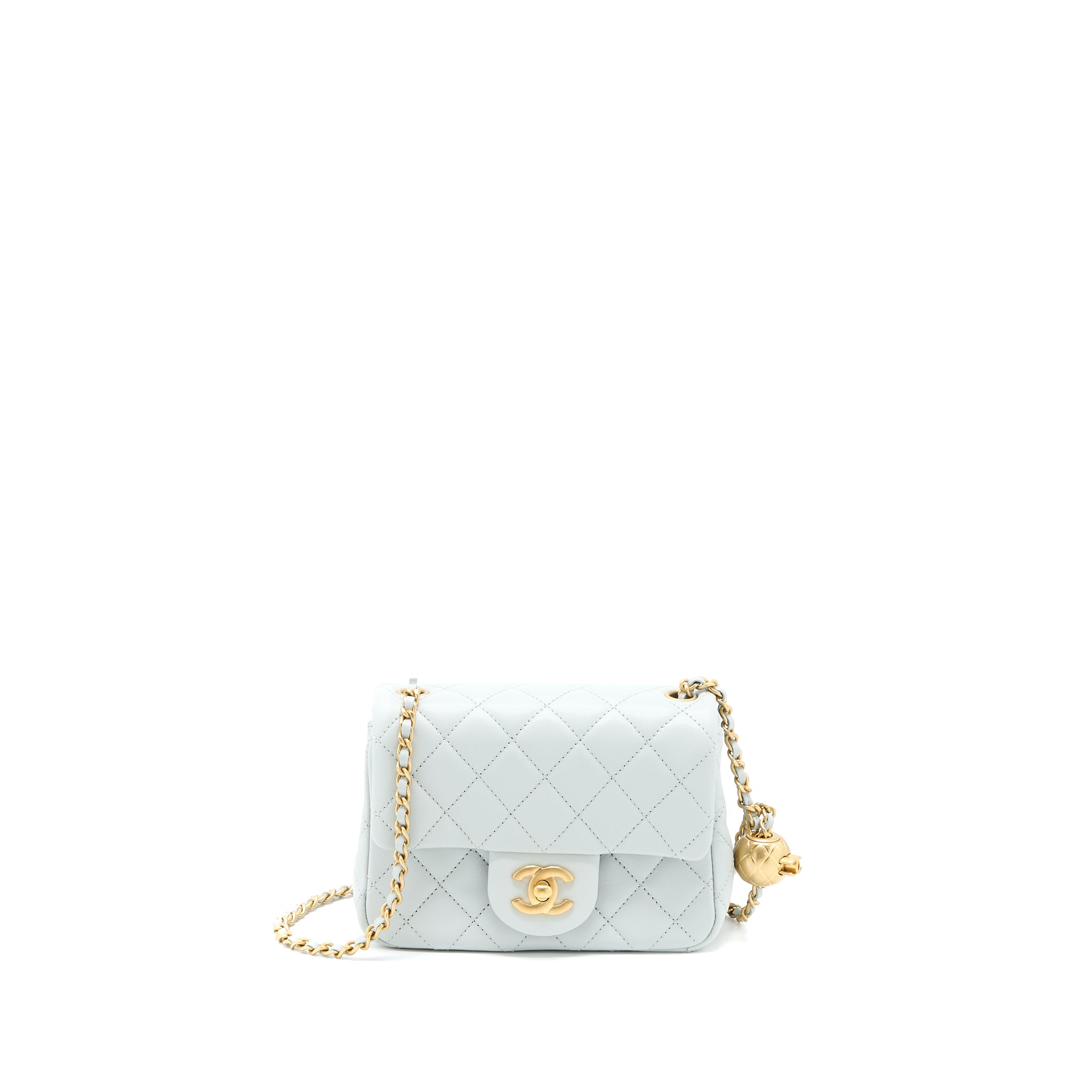 Chanel 23C Pearl Crush Mini Square Lambskin Light Grey GHW (Microchip)