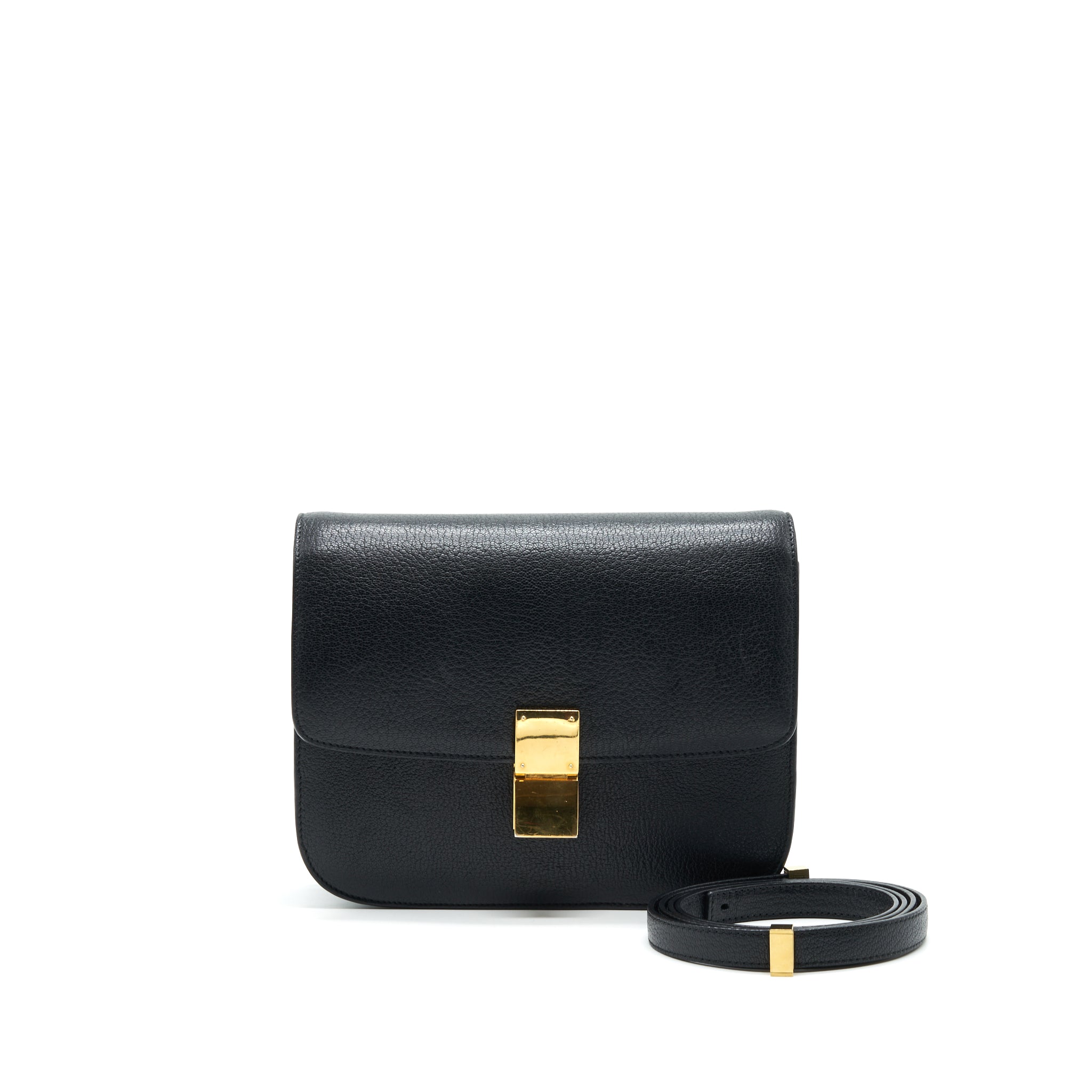 CELINE MEDIUM CLASSIC BOX BAG IN GRAINED CALFSKIN BLACK